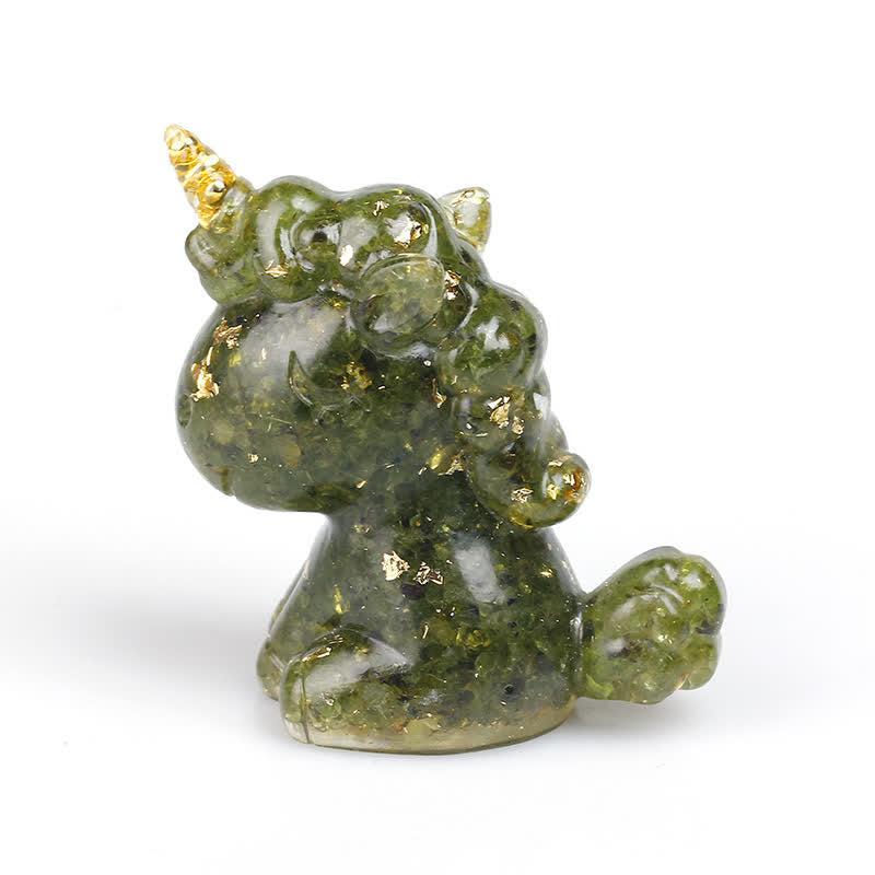 Decorazione in pietra preziosa di unicorno di cristallo Olivenorma - Peridoto e foglia d'oro - image 11