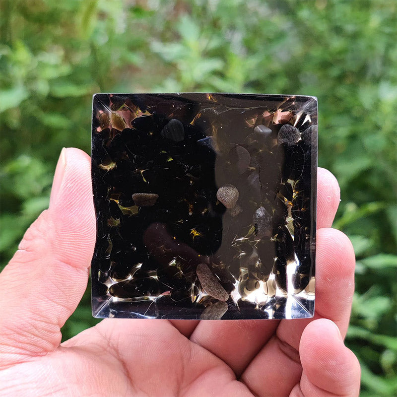 Olivenorma Ossidiana con Peridoto Albero della Vita Piramide Orgonica