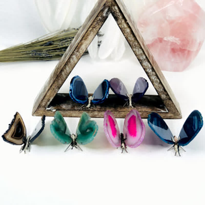 Olivenorma Agata Druzy Butterfly Stand Decorazione con pietre preziose