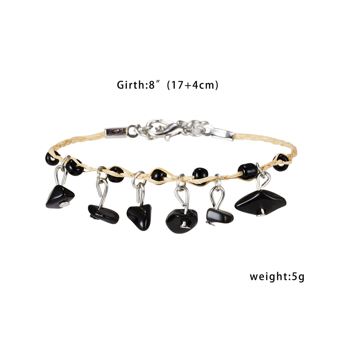 Bracciale intrecciato con ghiaia, nappa, ossidiana, occhio di tigre e ametista Olivenorma