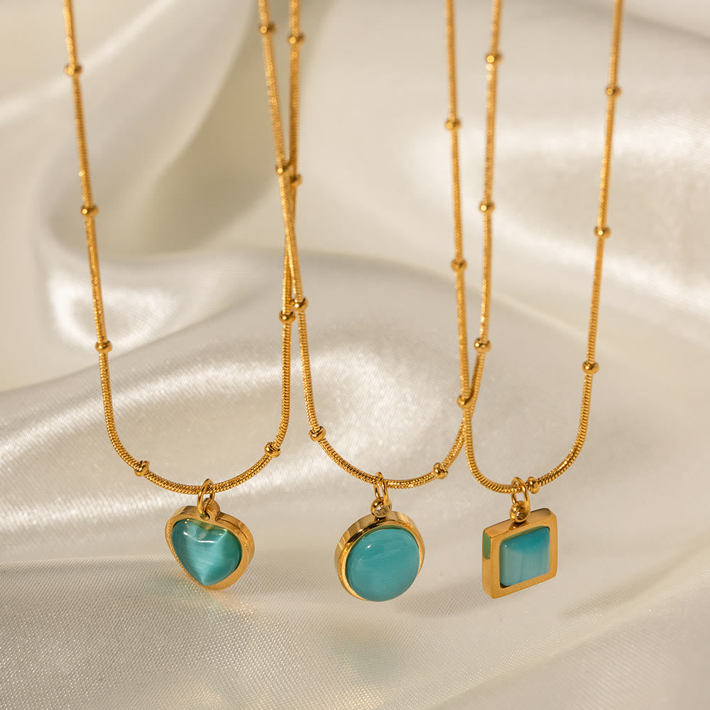 Collana con ciondolo a forma di cuore quadrato in pietra occhio di gatto blu Olivenorma