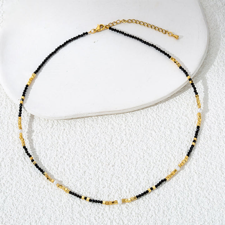 Collana con clavicola in perline di ossidiana nera Olivenorma 