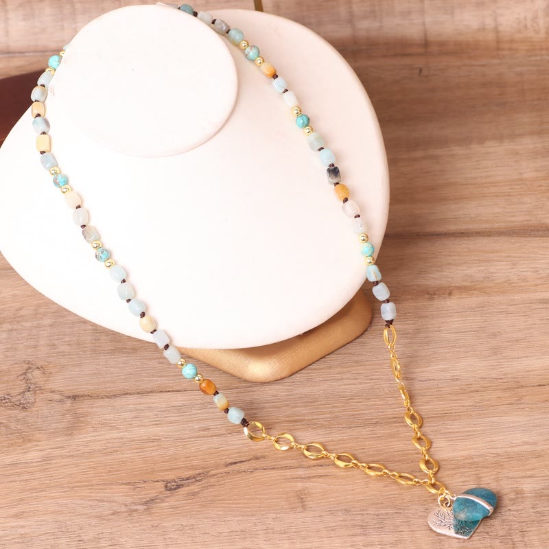 Collana Mala con ciondolo a forma di cuore con perline di pietra irregolare Olivenorma