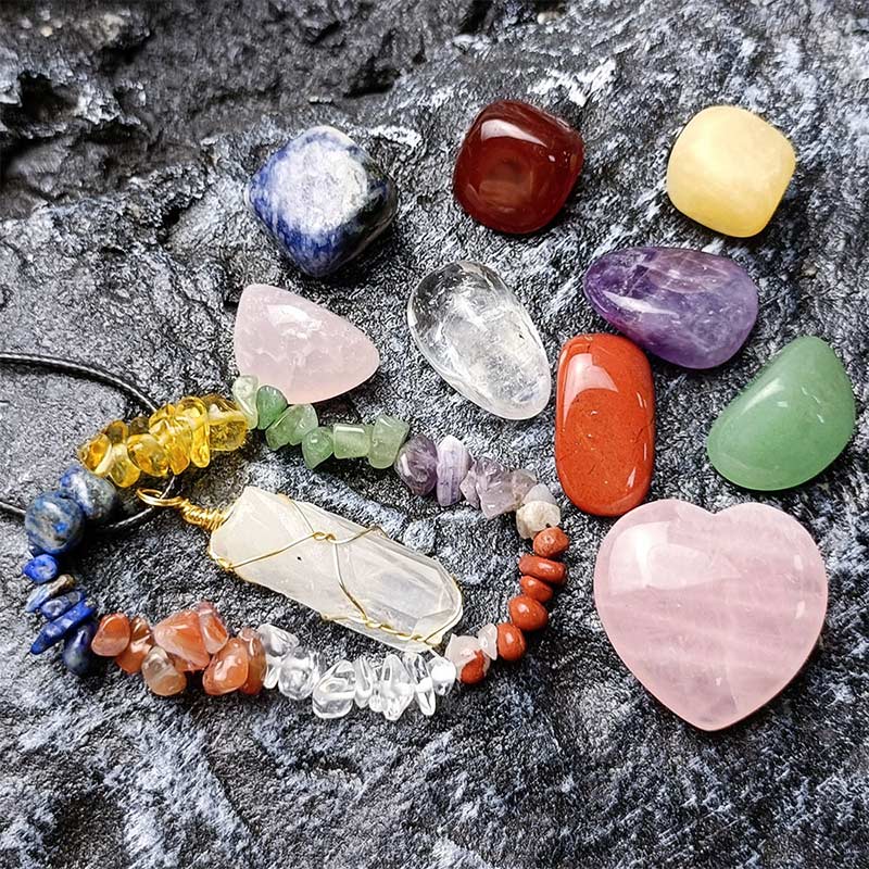 Braccialetto con ciondolo di guarigione dei chakra, set di cristalli