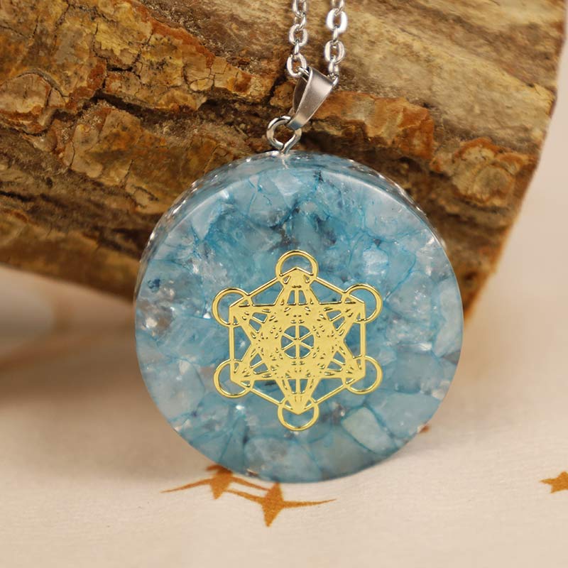 Collana energetica del cubo di Metatron in acquamarina