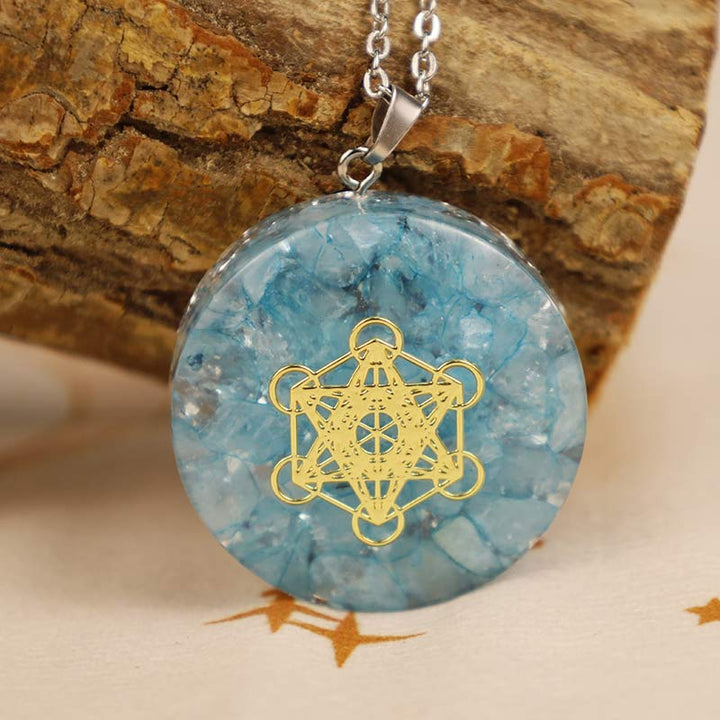 Collana energetica del cubo di Metatron in acquamarina