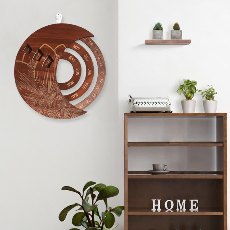 Olivenorma Circle Calendario perpetuo in legno a forma di mezzaluna, decorazione da parete