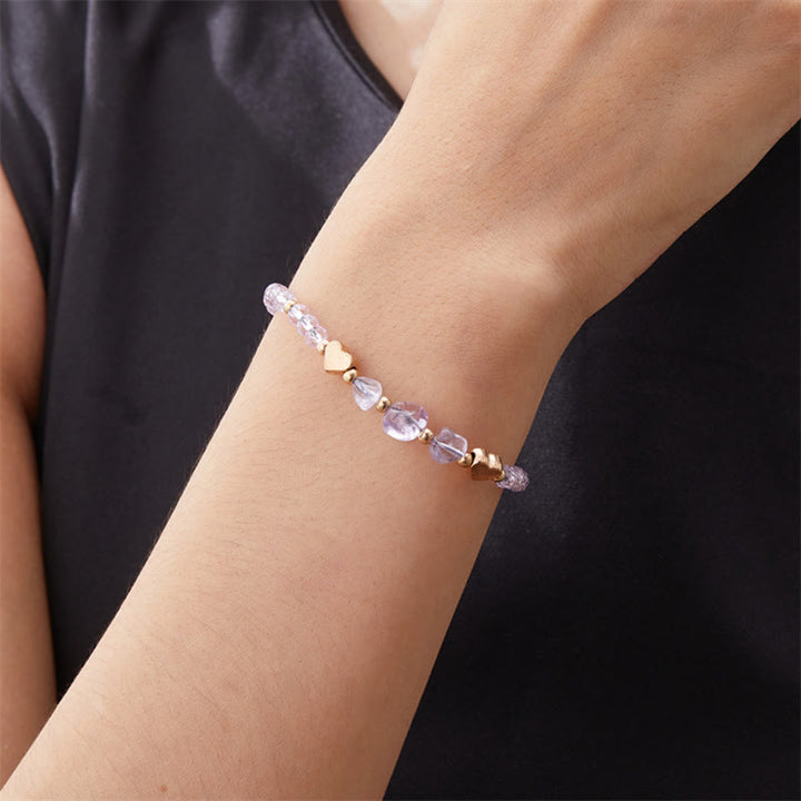Olivenorma Bracciale intrecciato con perline di ghiaia naturale irregolare Love