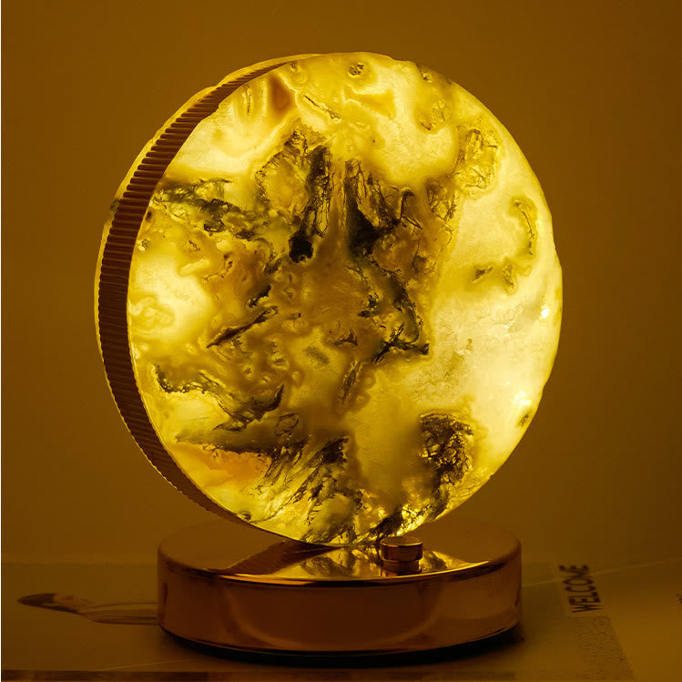 Lampada da tavolo in pietra di cristallo naturale Olivenorma con decorazione in pietra preziosa