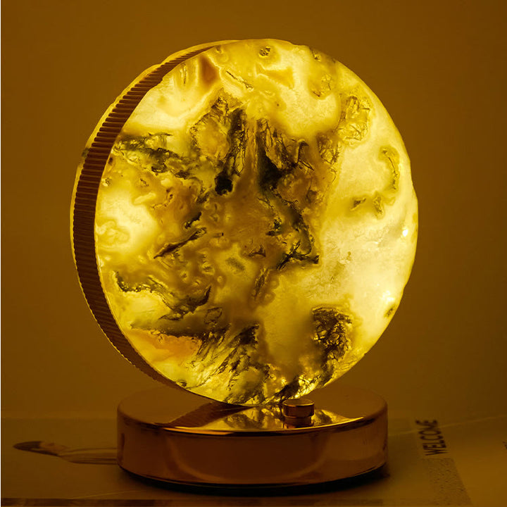 Lampada da tavolo in pietra di cristallo naturale Olivenorma con decorazione in pietra preziosa