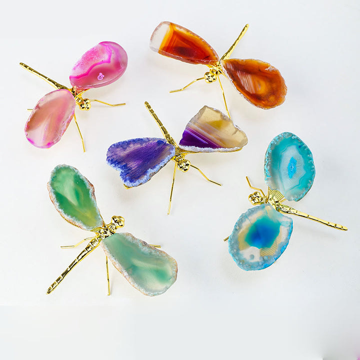 Olivenorma fette di agata naturale decorazione con pietra preziosa libellula