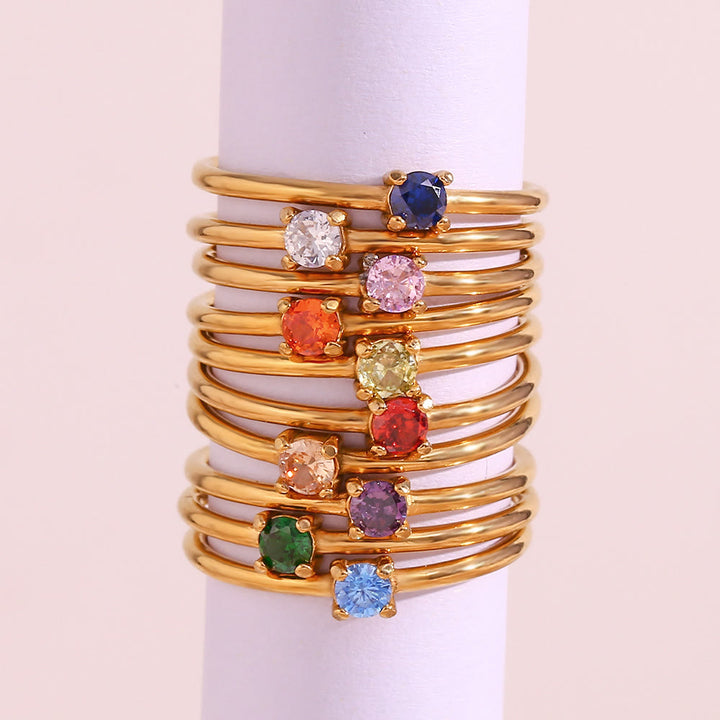 Anello Olivenorma Simple Birthstone in acciaio inossidabile placcato 18k