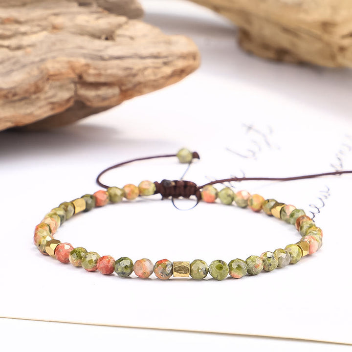 Bracciale regolabile intrecciato con perline di unakite sfaccettato Olivenorma 