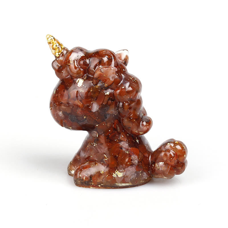 Decorazione in pietra preziosa di unicorno di cristallo Olivenorma - Agata rossa e foglia d'oro - image 43