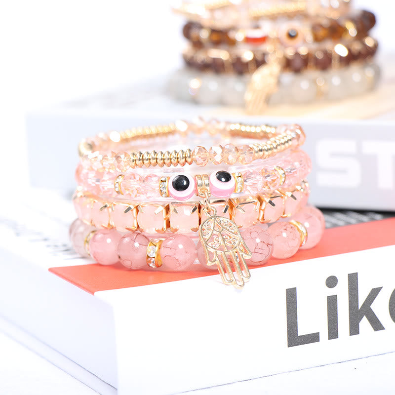 Olivenorma Evil Eye Hamsa Braccialetto di perline a quattro strati