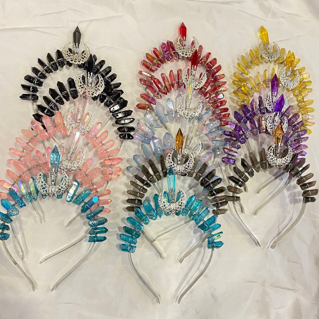 Olivenorma Fascia per capelli con decorazione lunare Corona di cristallo naturale