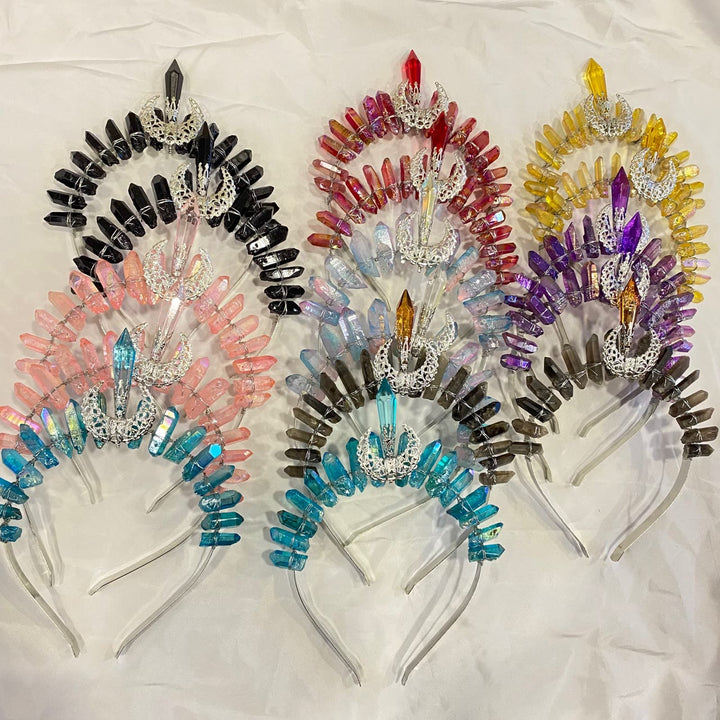 Olivenorma Fascia per capelli con decorazione lunare Corona di cristallo naturale