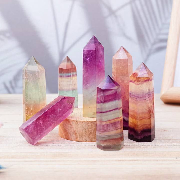 Olivenorma Natural Rainbow Fluorite Esagonale Pilastri Bacchette di Cristallo