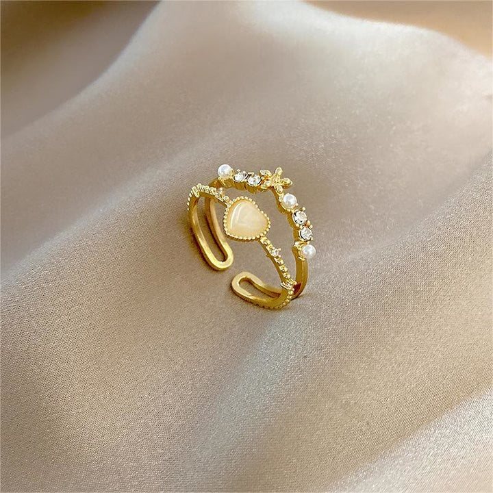 Anello regolabile Olivenorma Cat's Eye Stone Bianco Zircone 