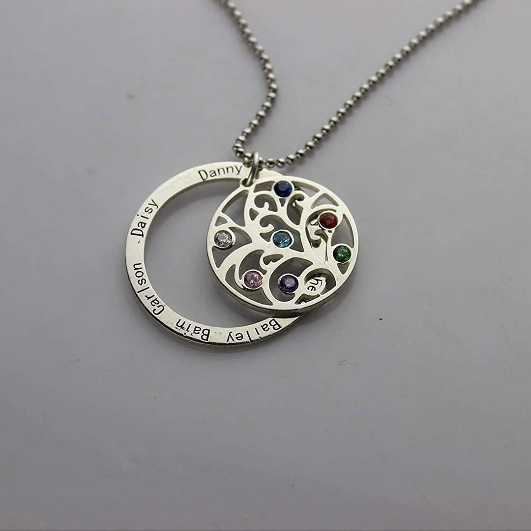 Collana con incisione del nome della pietra portafortuna dell'albero della vita Olivenorma