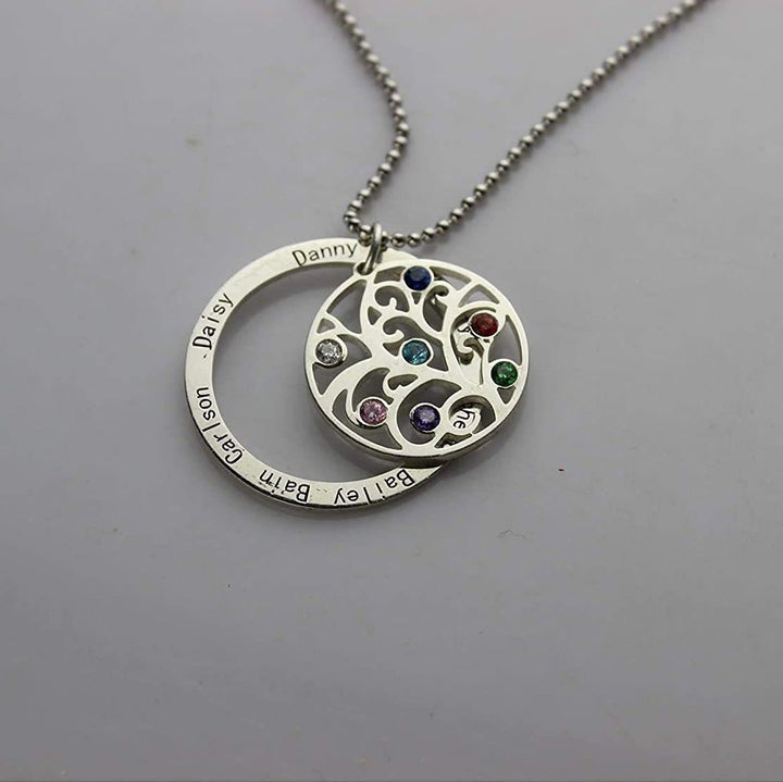 Collana con incisione del nome della pietra portafortuna dell'albero della vita Olivenorma