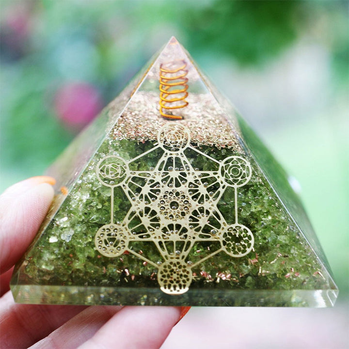 Olivenorma Peridot Cubo di Metatron Piramide Orgonica