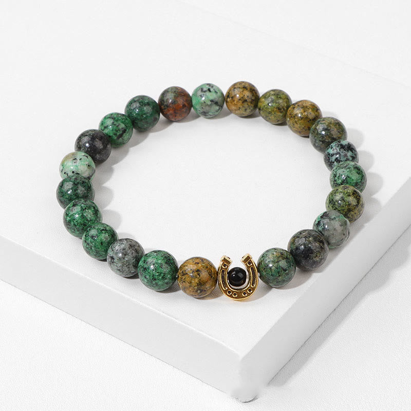 Olivenorma Bracciale con ciondolo a forma di ferro di cavallo con perline in pietra naturale da 8 mm 