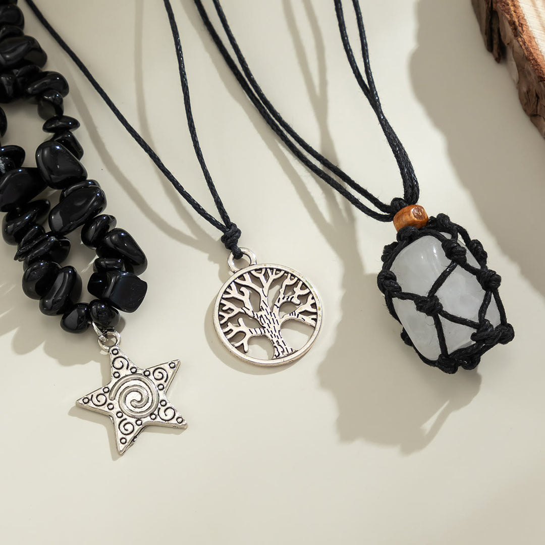 Olivenorma Ossidiana Albero della Vita Collana con Ciondolo Malocchio Set 