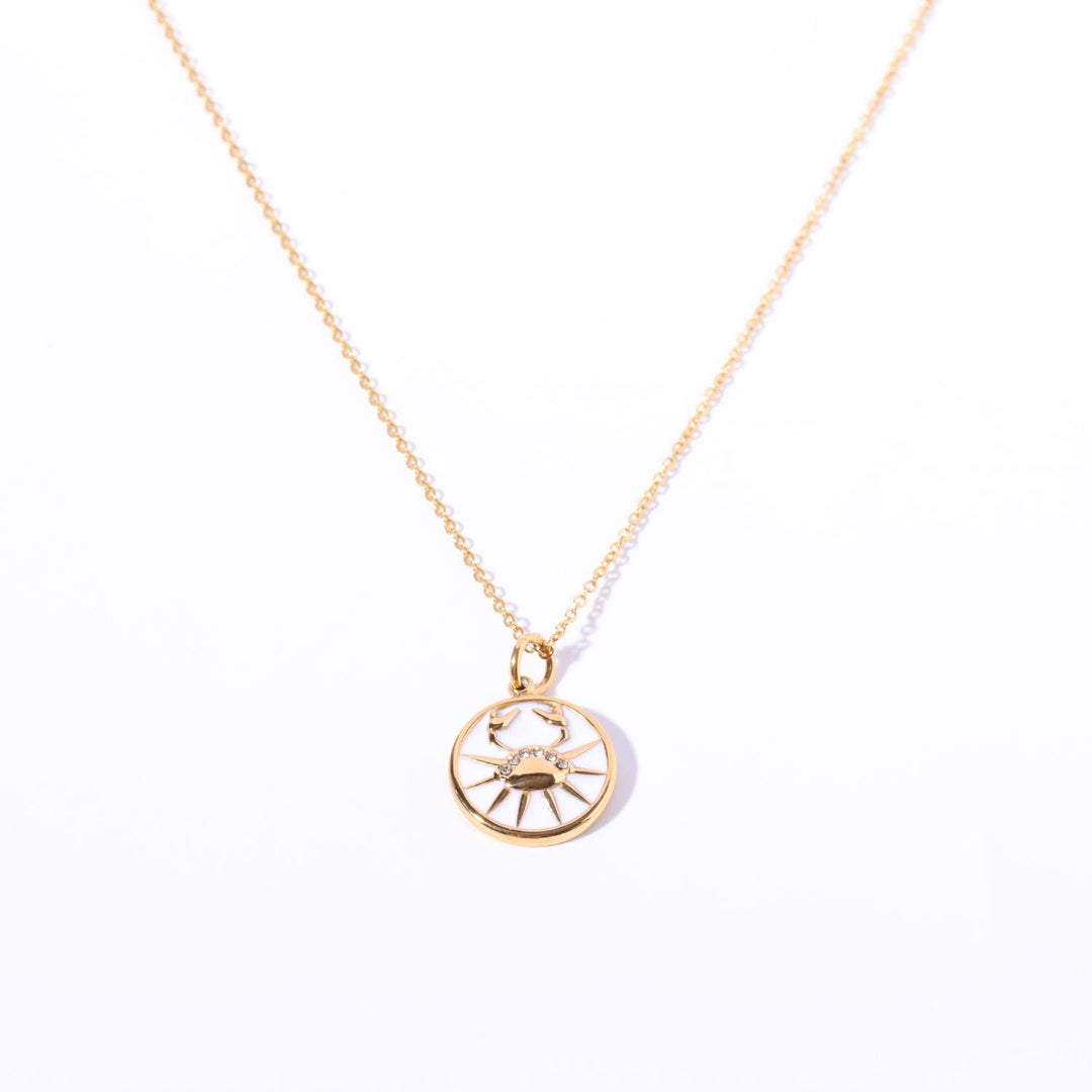 Collana Olivenorma in acciaio inossidabile 18k con zircone bianco e zodiaco vintage