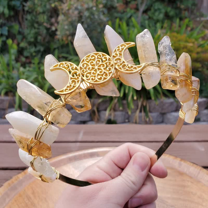 Corona in citrino Olivenorma con corona in cristallo con fase lunare in oro