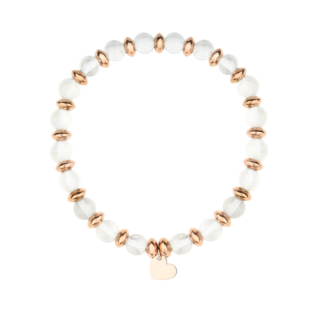 Bracciale con ciondolo a forma di cuore in metallo con perline di cristallo naturale Olivenorma 