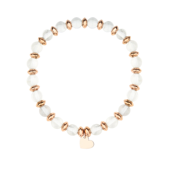 Bracciale con ciondolo a forma di cuore in metallo con perline di cristallo naturale Olivenorma 
