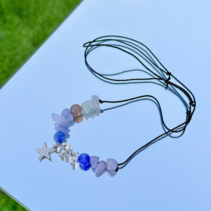 Collana in filo di cera di pelle con nappa a farfalla in pietra naturale Olivenorma