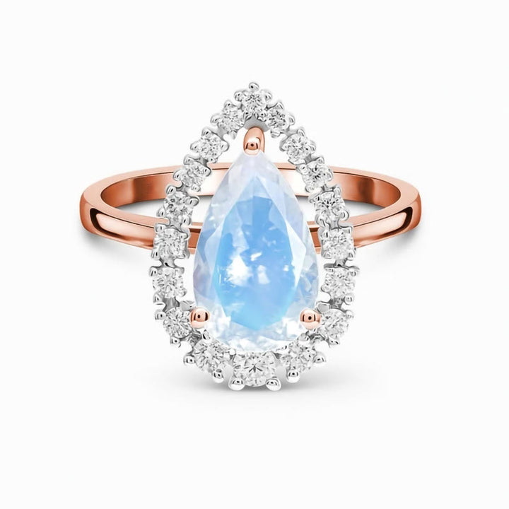 Anello Olivenorma Water Drop Moonstone Zircone bianco S925 in oro rosa 