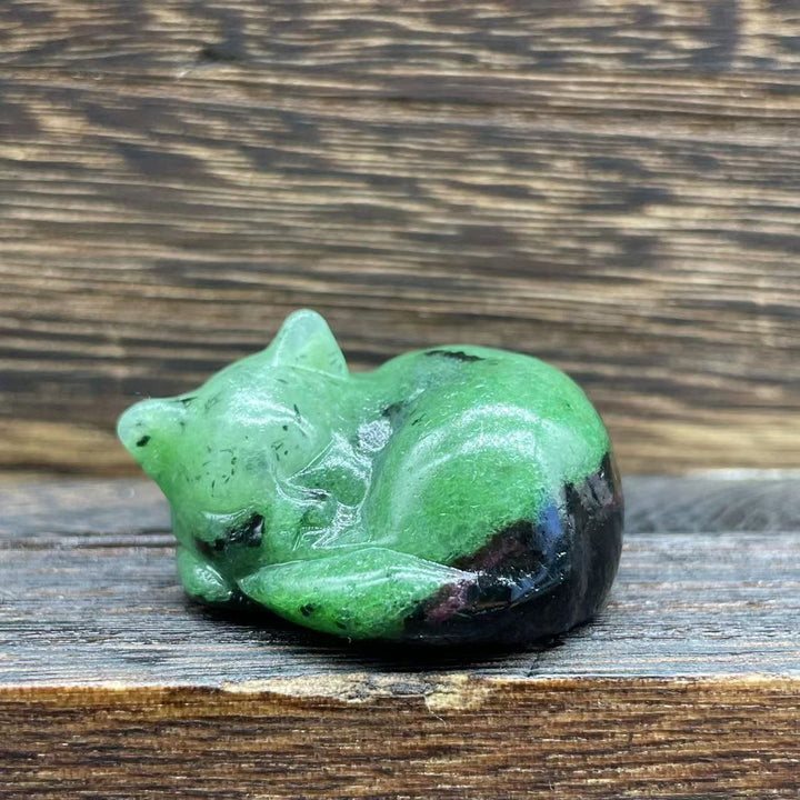 Olivenorma 4cm Decorazione in pietra preziosa di cristallo naturale a forma di gatto - Zoisite rubino - image 9