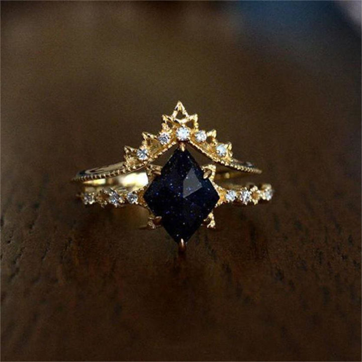 Anello a corona con doppia fila di zirconi bianchi in arenaria blu Olivenorma 