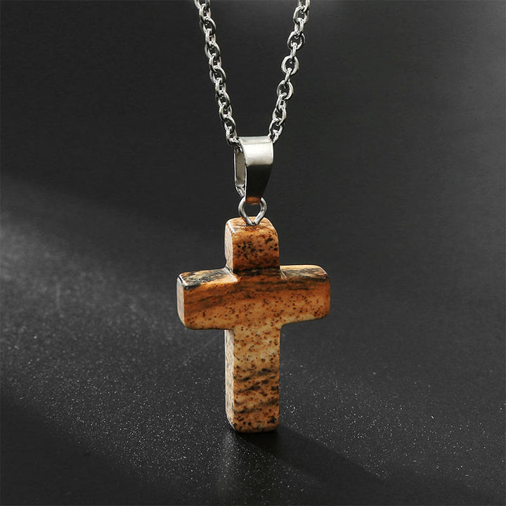 Collana con croce in pietra naturale Olivenorma 