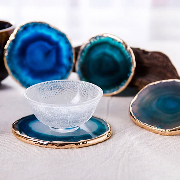 Sottobicchiere Olivenorma in Agata Blu Decorazione con pietre preziose