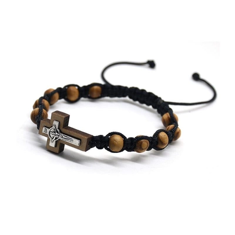 Bracciale avvolgente in legno con croce di Gesù Olivenorma