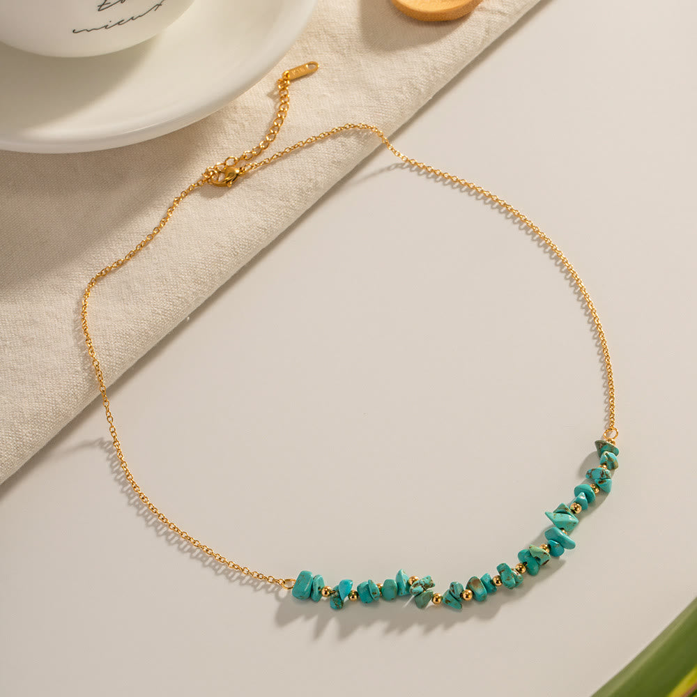 Collana Olivenorma con ciondolo in ghiaia turchese e oro 18k in acciaio inossidabile
