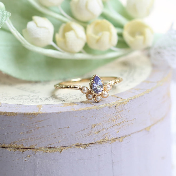 Anello Olivenorma S925 con perla e goccia a doppio strato 