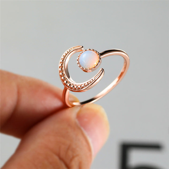 Olivenorma Anello aperto con pietra di luna e accessori luna sole