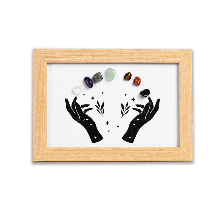 Olivenorma Mani Chakra Pietra Cristallo Cornice per Foto in Legno Decorazione
