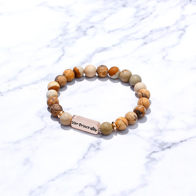 Olivenorma Braccialetto con incisione in pietra preziosa naturale His Princess Her Prince, 2 pezzi 