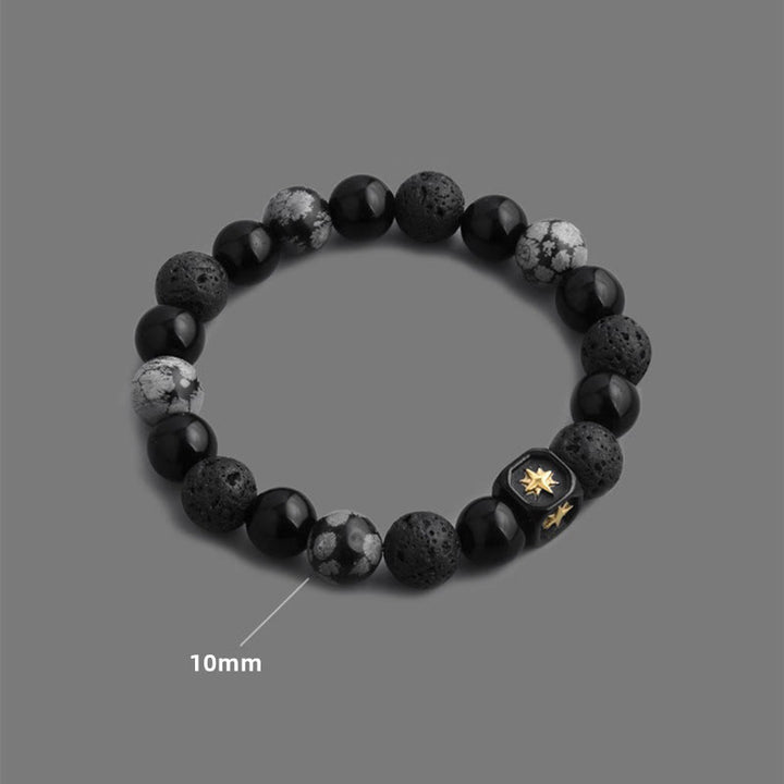 Bracciale da uomo con perline in pietra lavica, ossidiana e fiocco di neve di onice nero Olivenorma