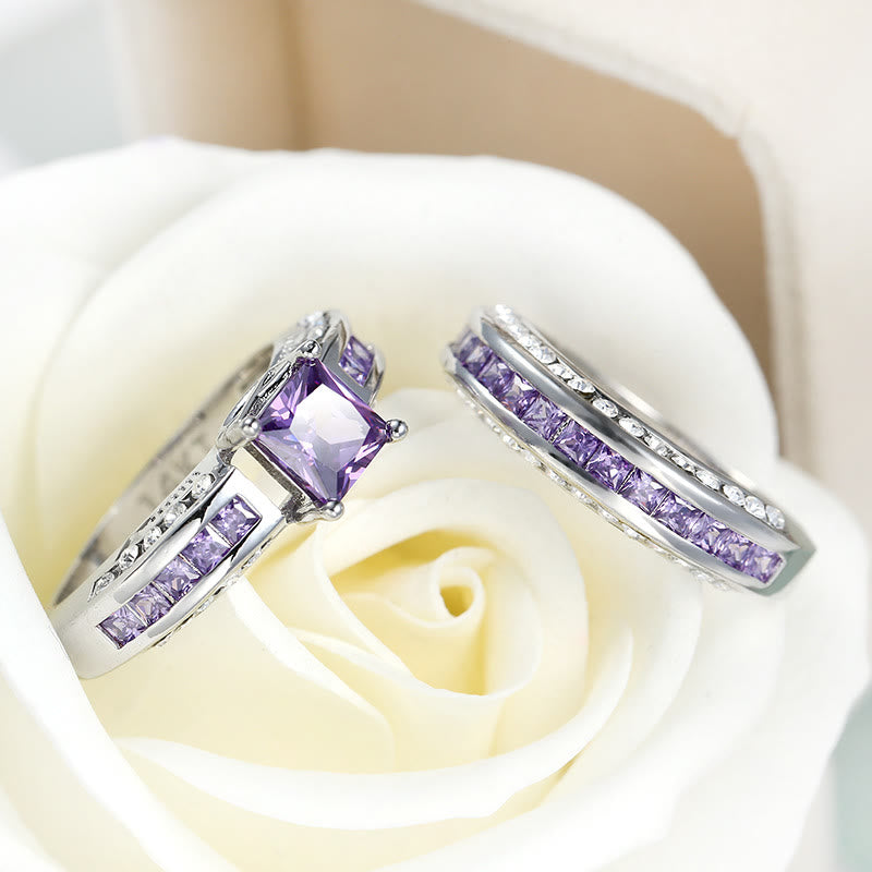 Olivenorma Ametista Zircone Bianco Anello Set Coppia di Anelli