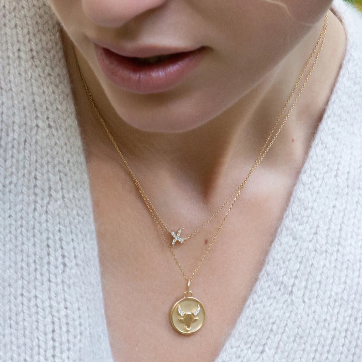Collana Olivenorma in acciaio inossidabile 18k con zircone bianco e zodiaco vintage
