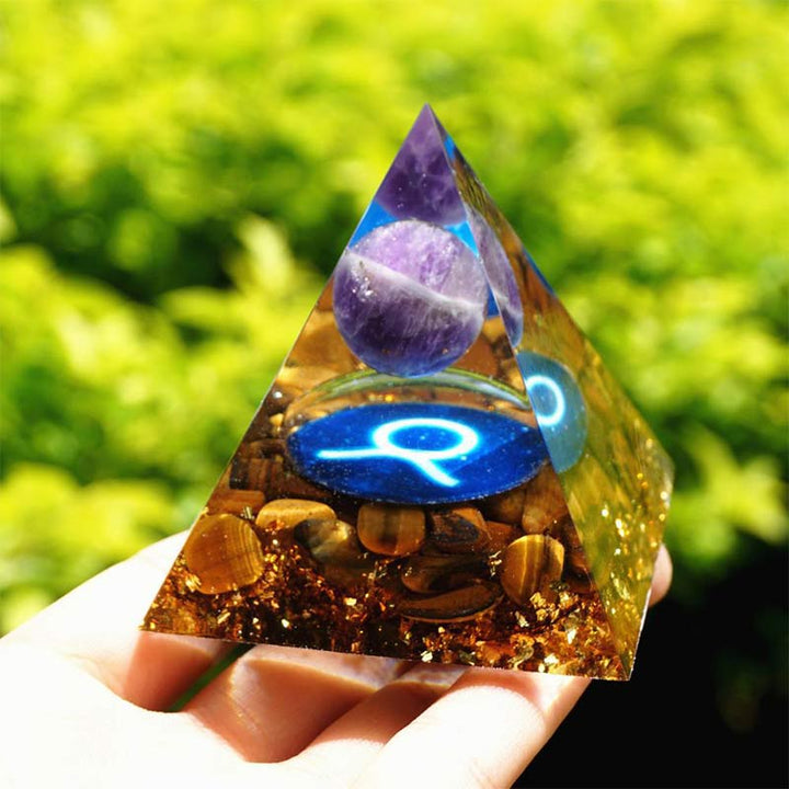 Olivenorma Ametista con Occhio di Tigre Toro Zodiac Orgone Piramide 