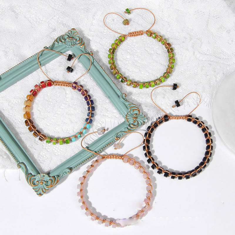 Bracciale intrecciato con perline di pietra naturale Olivenorma 