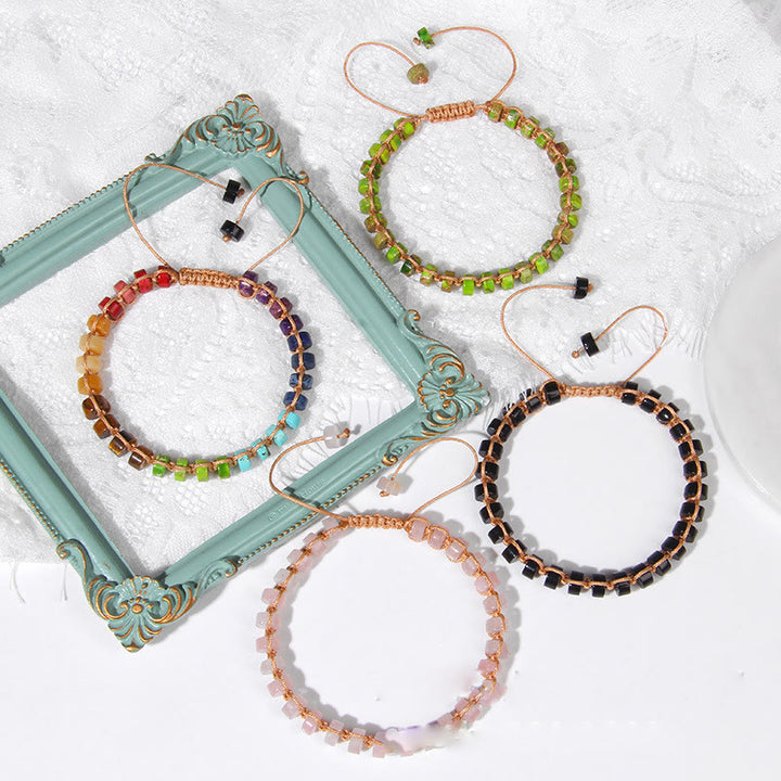 Bracciale intrecciato con perline di pietra naturale Olivenorma 